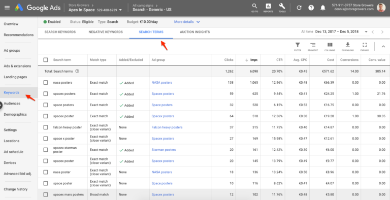 Use the negative keyword tool in your search terms report