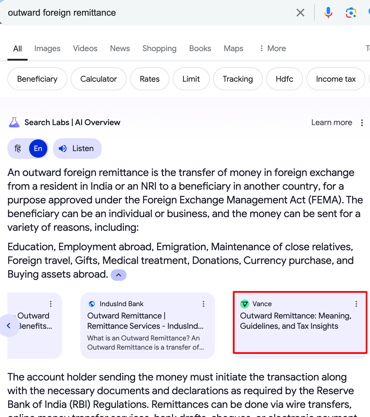 Outward foreign remittance