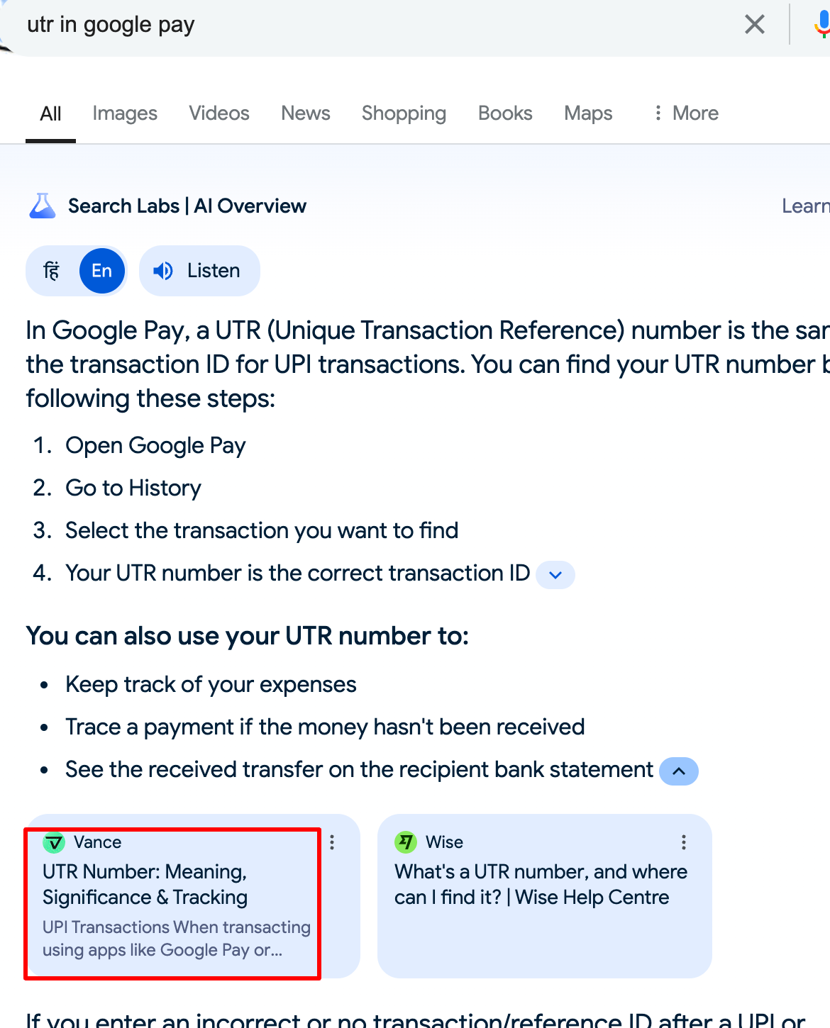 utr in google pay