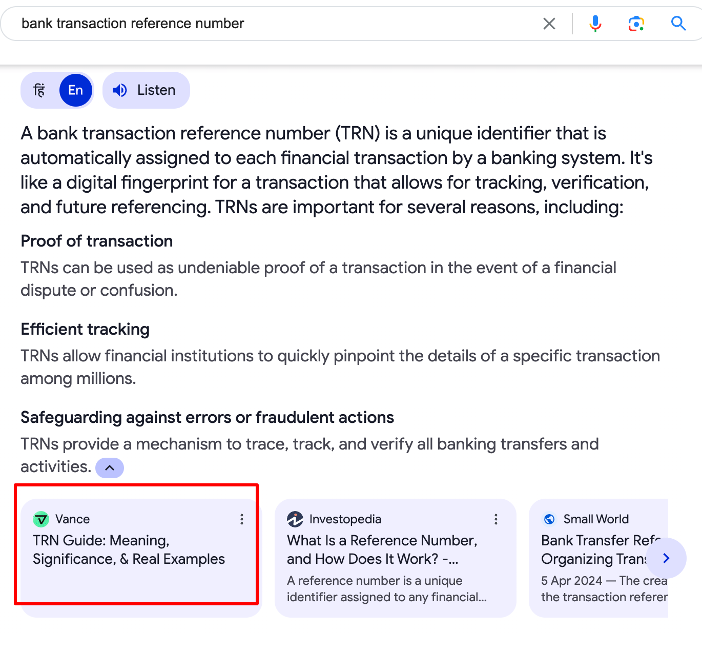 bank transaction reference number
